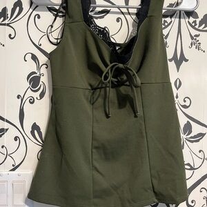 Wrapper Olive Green Lace-Trim Tie-Front Camisole